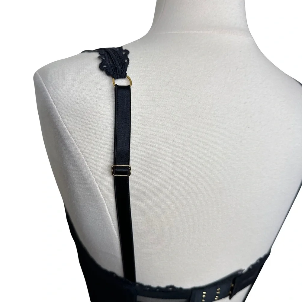 Victorias Secret 34D Black Lace Underwire Sexy Lingerie Teddy Garter Clip Dress - Picture 9 of 12